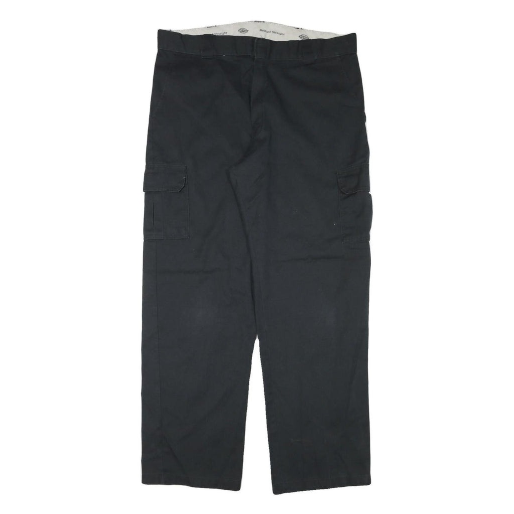 DICKIES Mens Cotton Blend Black Relaxed Straight Trousers W38 L32 Workwear Cargo