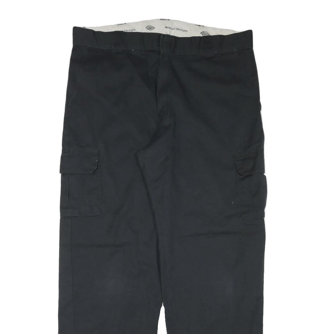 DICKIES Mens Cotton Blend Black Relaxed Straight Trousers W38 L32 Workwear Cargo