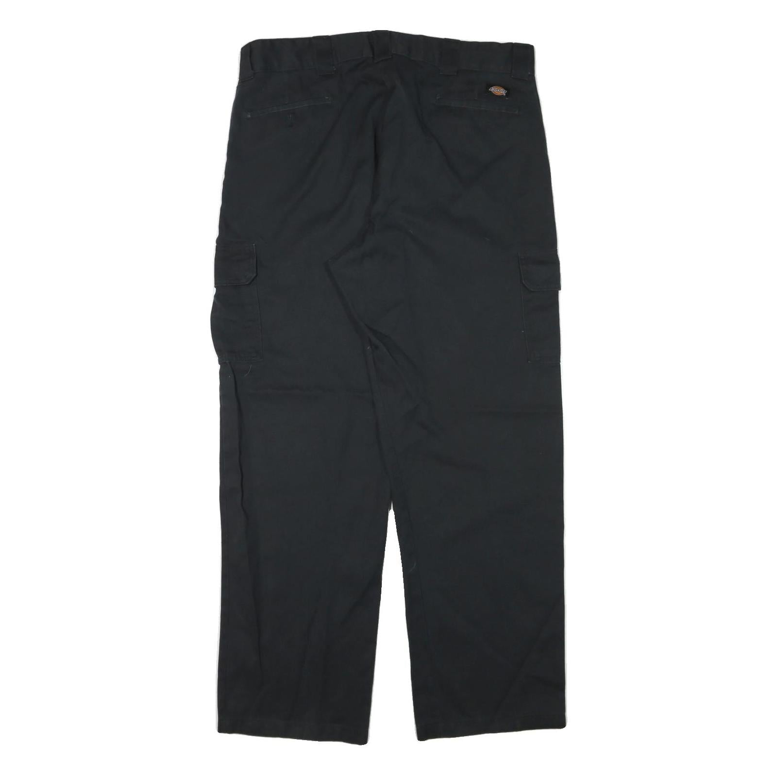 DICKIES Mens Cotton Blend Black Relaxed Straight Trousers W38 L32 Workwear Cargo
