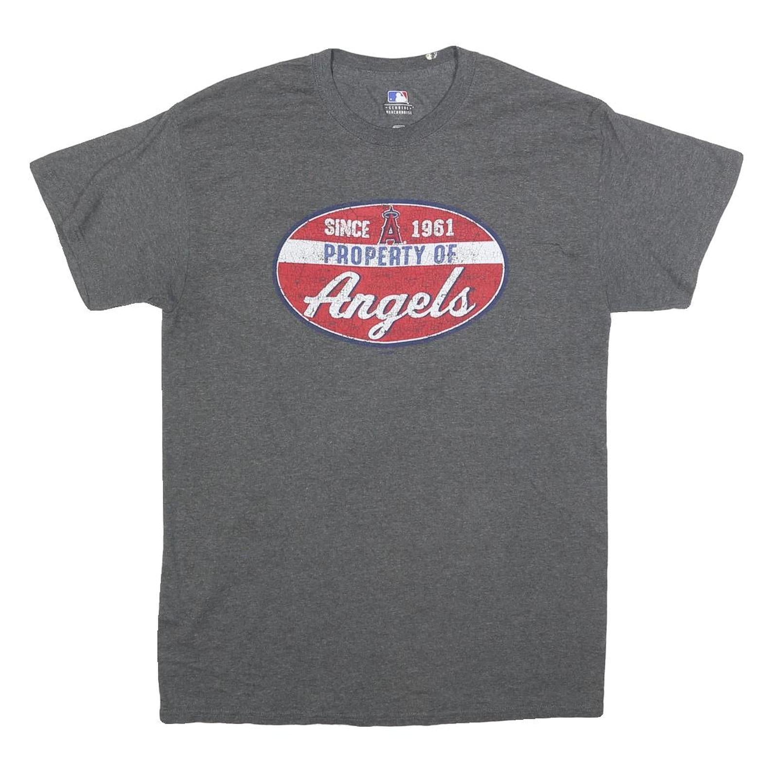 MLB Mens Grey Property Of Angels Graphic T-Shirt M Short Sleeve Crew Neck