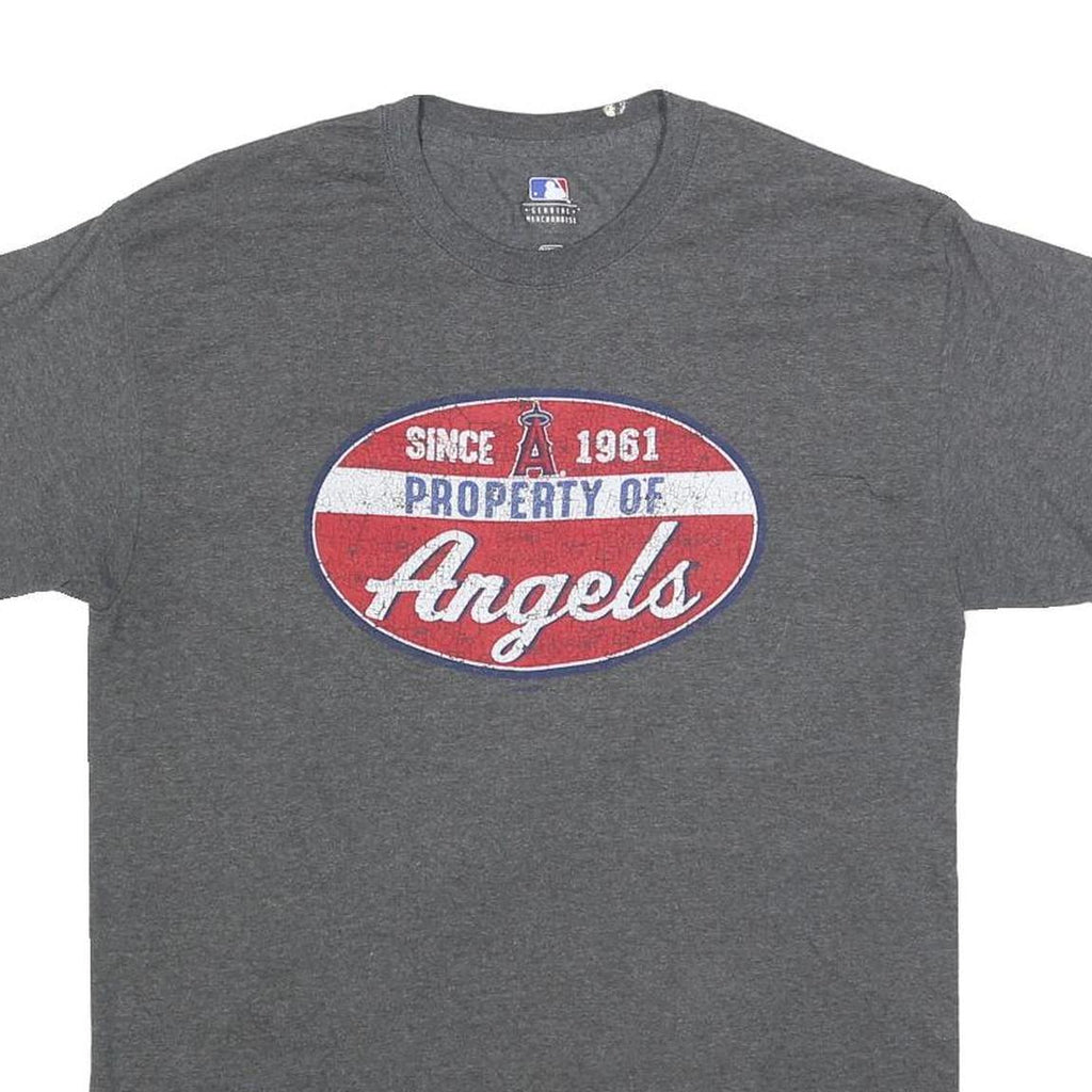 MLB Mens Grey Property Of Angels Graphic T-Shirt M Short Sleeve Crew Neck