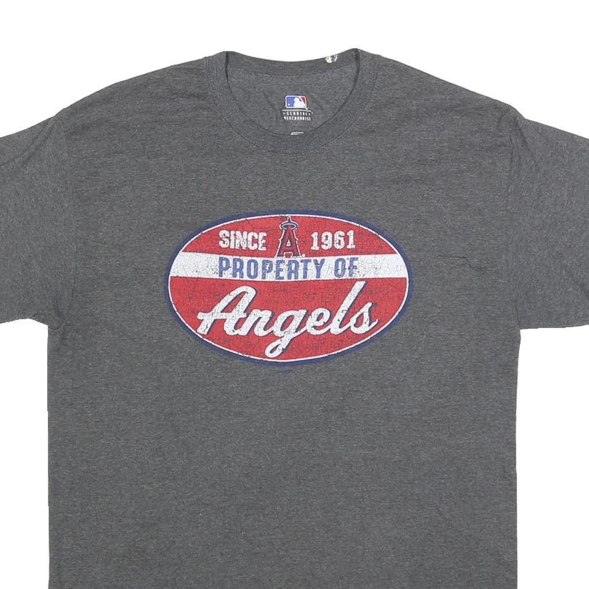 MLB Mens Grey Property Of Angels Graphic T-Shirt M Short Sleeve Crew Neck