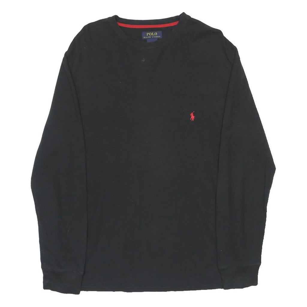 POLO RALPH LAUREN Mens Black Jumper Plain Crew Neck Basic Knit M Cotton Cotton