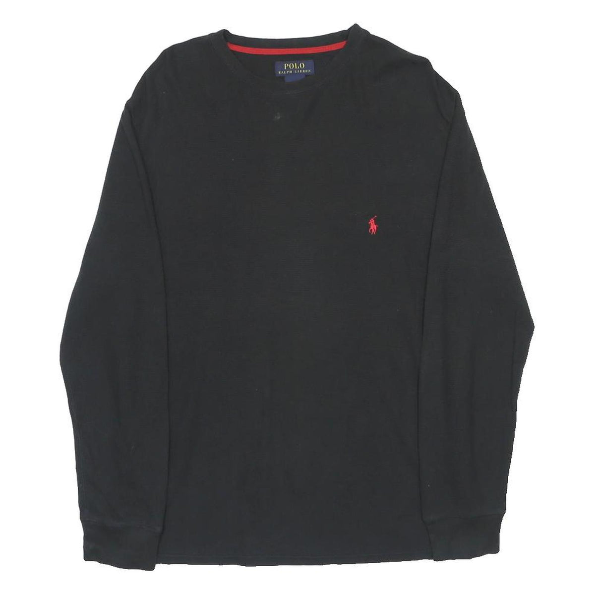 POLO RALPH LAUREN Mens Black Jumper Plain Crew Neck Basic Knit M Cotton Cotton