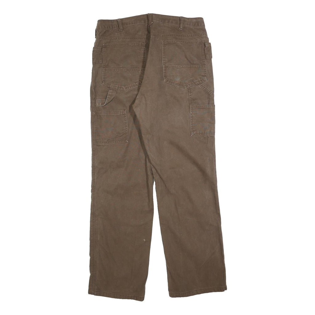 BERNE Mens Cotton Blend Brown Relaxed Straight Leg Trousers W34 L32 Workwear