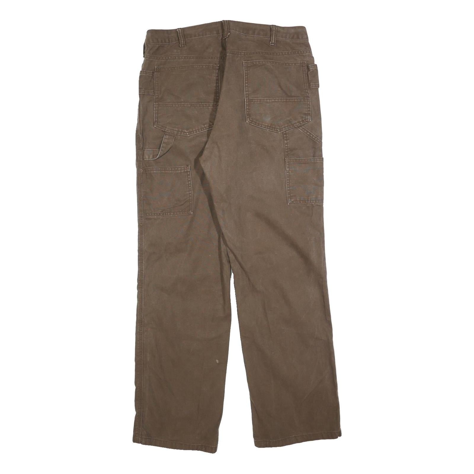 BERNE Mens Cotton Blend Brown Relaxed Straight Leg Trousers W34 L32 Workwear