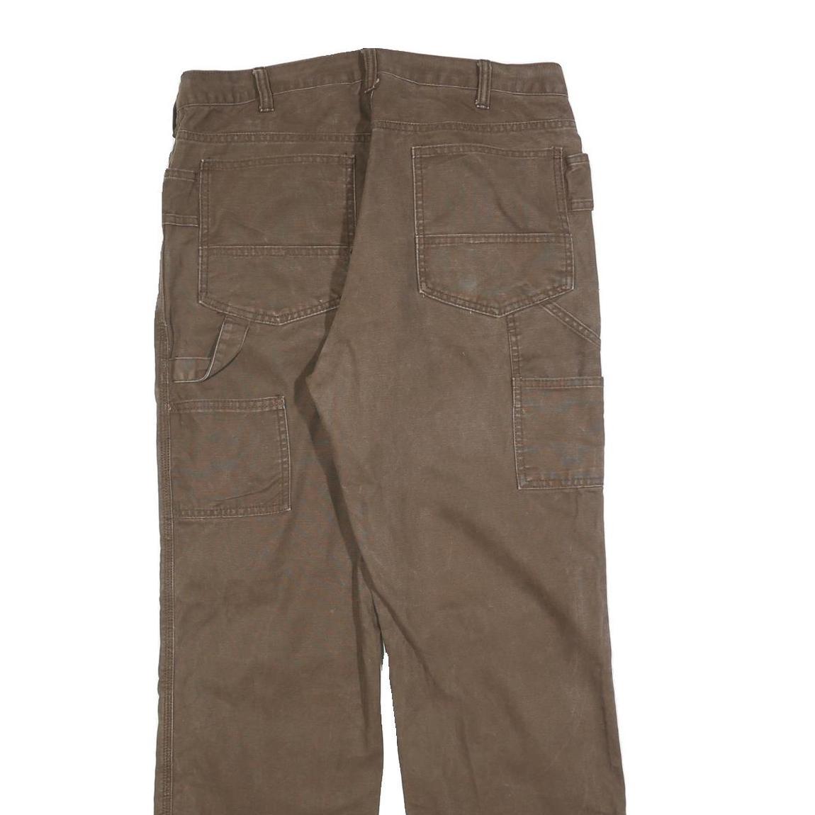 BERNE Mens Cotton Blend Brown Relaxed Straight Leg Trousers W34 L32 Workwear