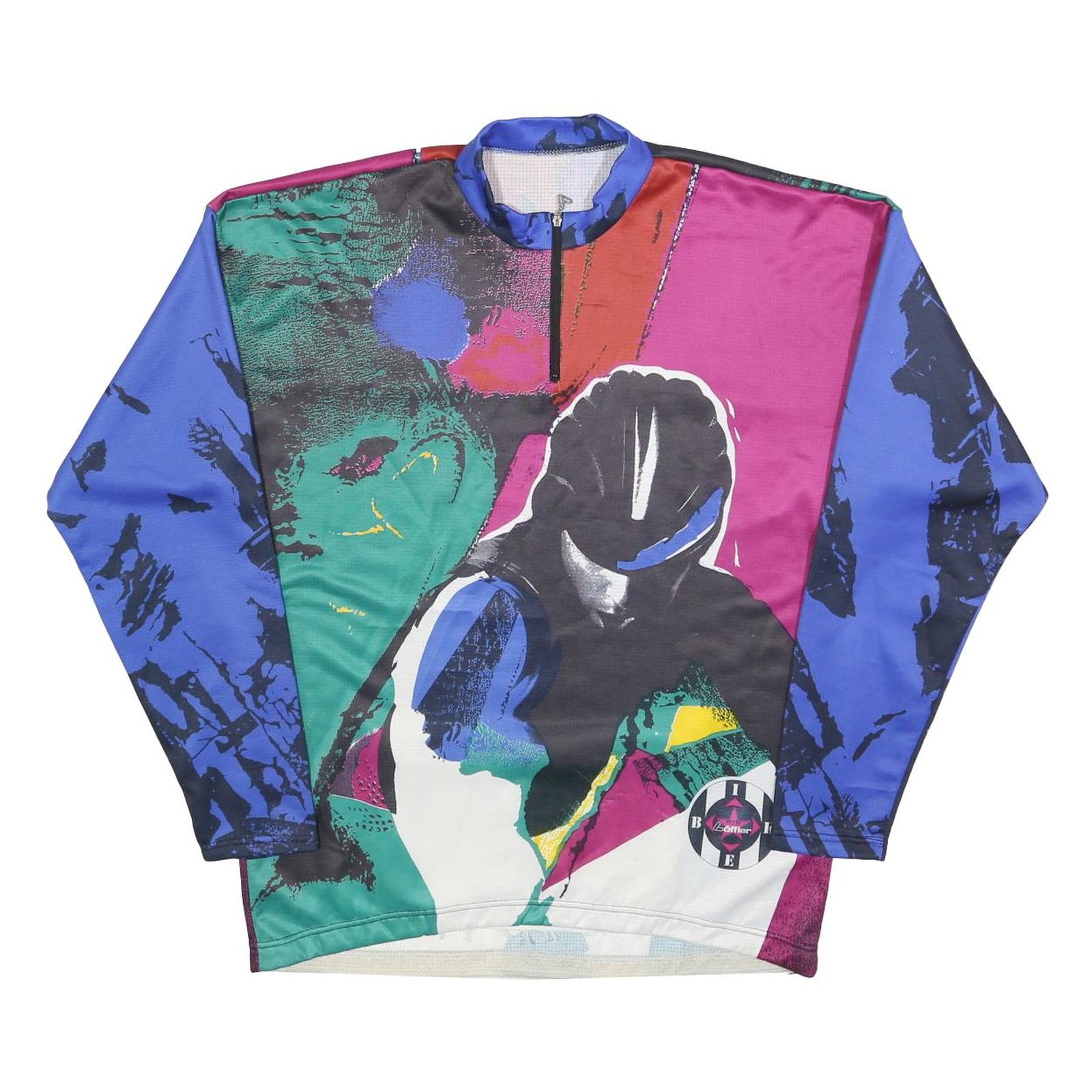 LOFFLER Mens Blue & Maroon Abstract Graphic T-Shirt XL Long Sleeve 1/4 Zip