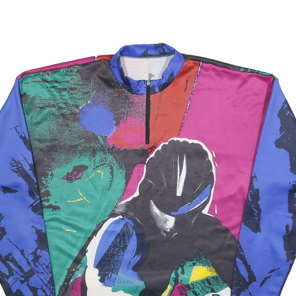 LOFFLER Mens Blue & Maroon Abstract Graphic T-Shirt XL Long Sleeve 1/4 Zip