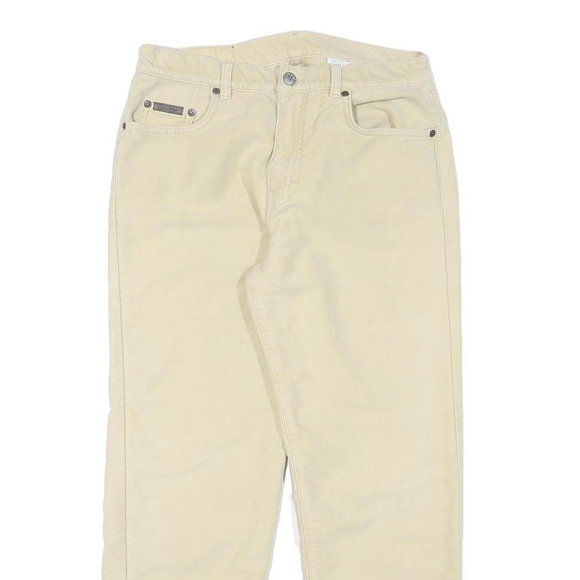 CALVIN KLEIN Womens Cotton Blend Beige Regular Fit Straight Leg Trousers W28 L26