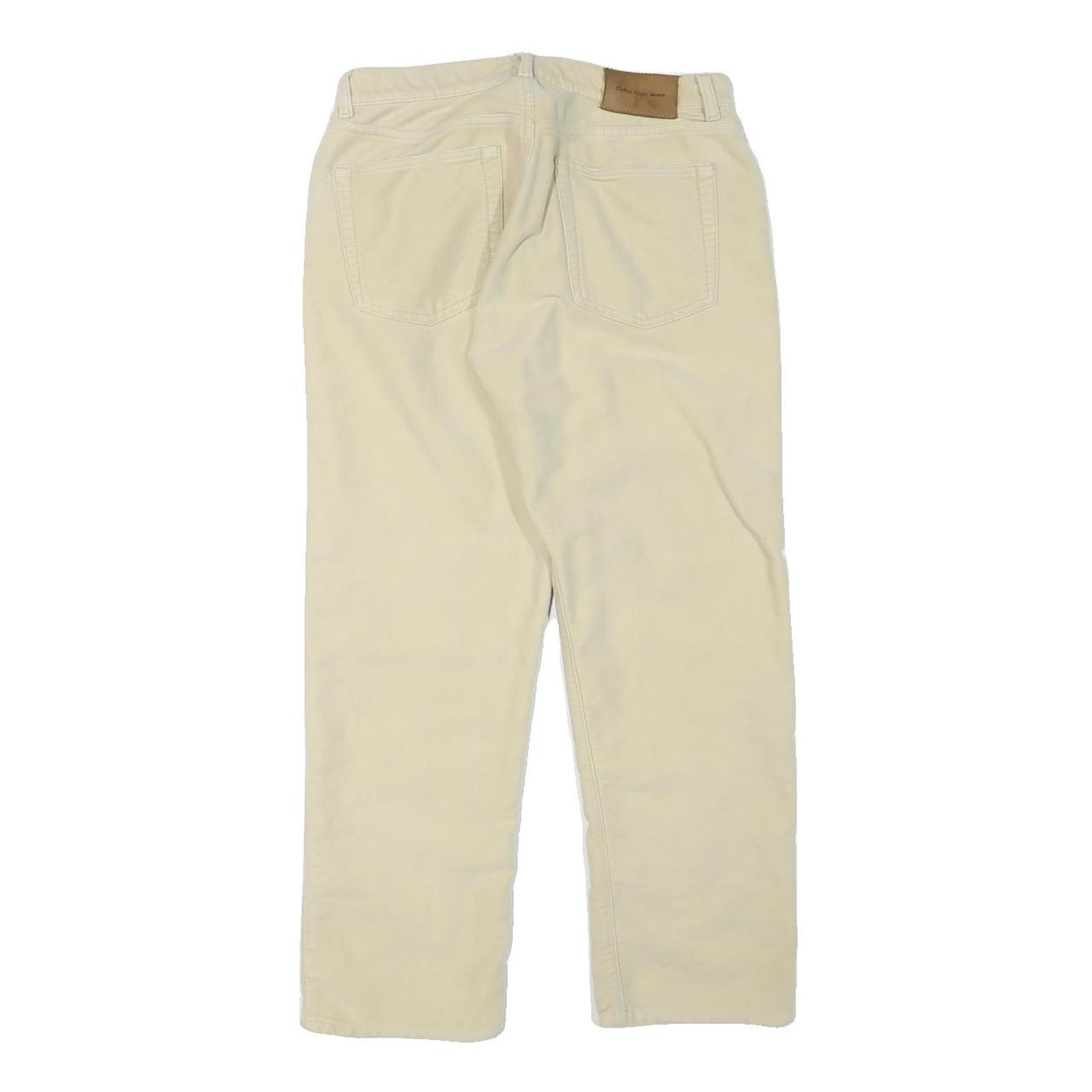 CALVIN KLEIN Womens Cotton Blend Beige Regular Fit Straight Leg Trousers W28 L26