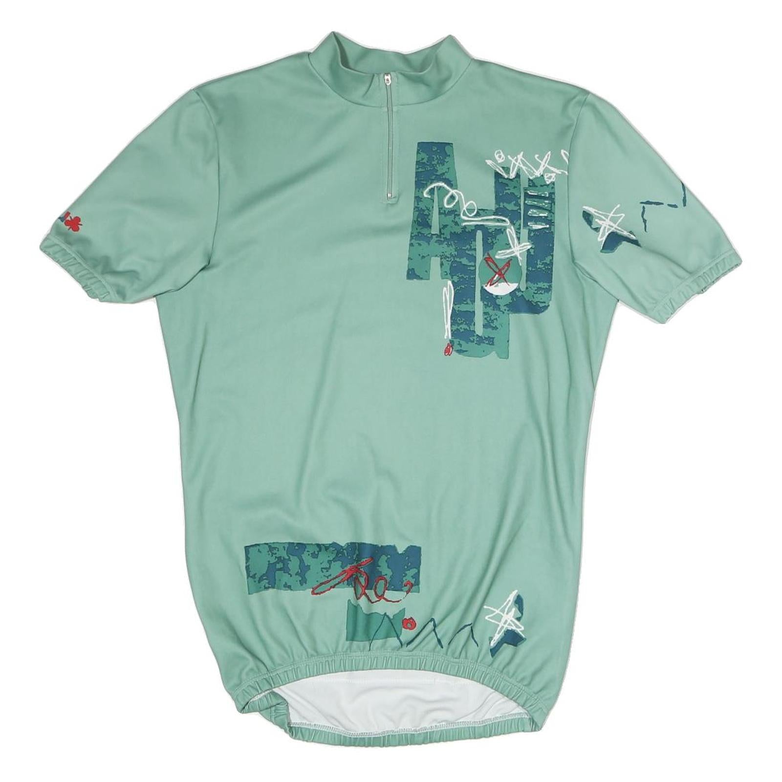Mens Green Polyester Blend Graphic T-Shirt L Short Sleeve 1/4 Zip Sporty