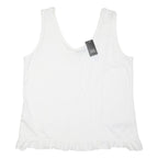 DOROTHY PERKINS Womens White Cotton Blend Sleeveless Scoop Neck Top L Ruffle Hem