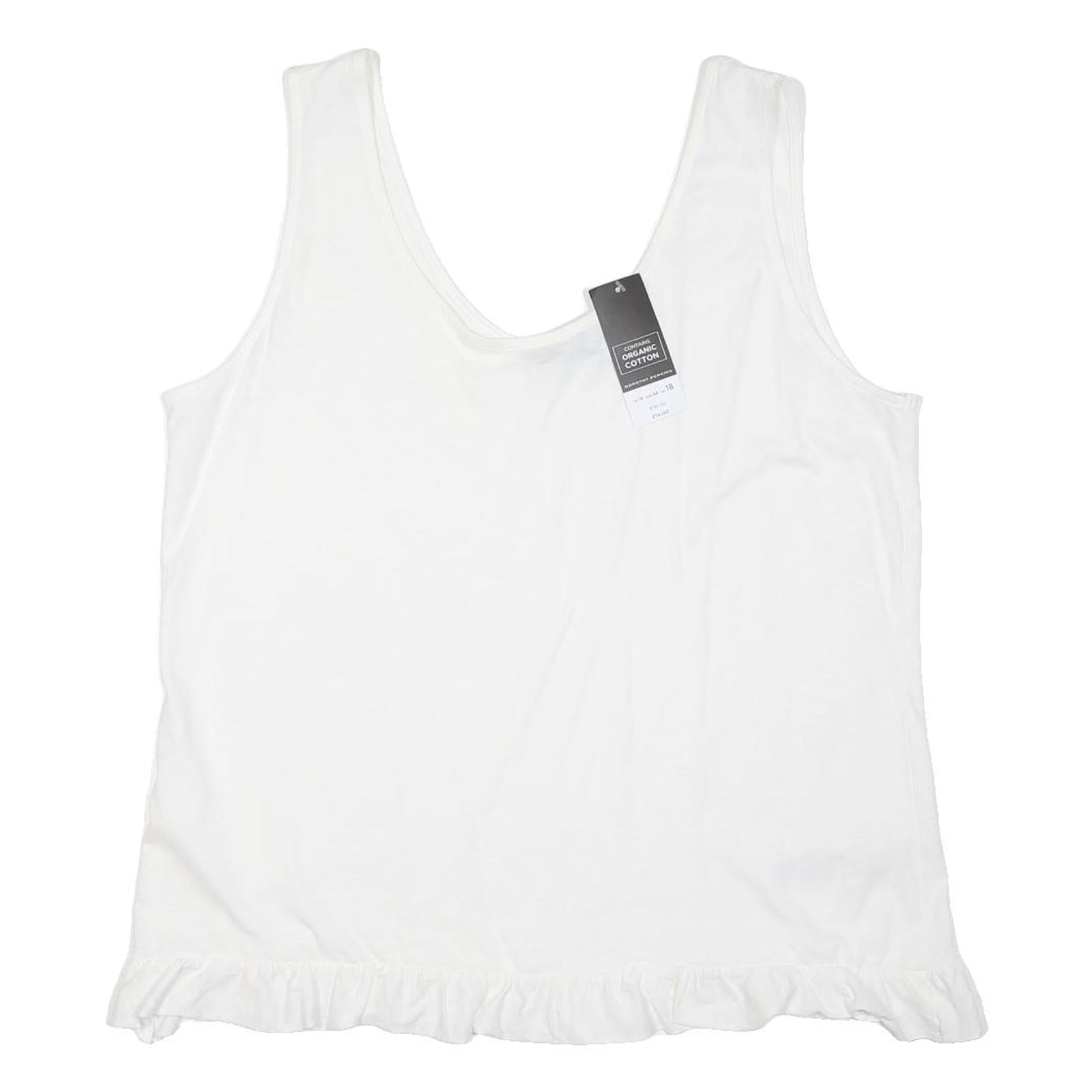 DOROTHY PERKINS Womens White Cotton Blend Sleeveless Scoop Neck Top L Ruffle Hem