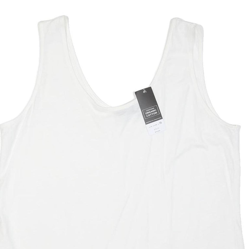 DOROTHY PERKINS Womens White Cotton Blend Sleeveless Scoop Neck Top L Ruffle Hem