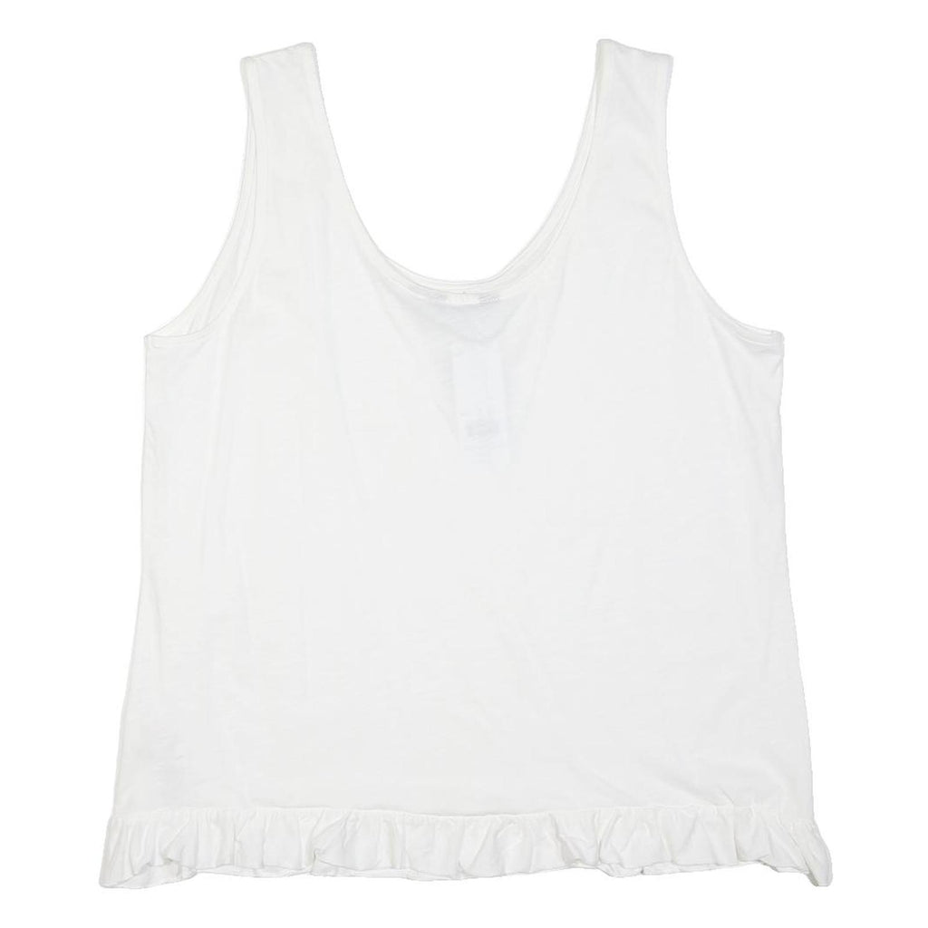 DOROTHY PERKINS Womens White Cotton Blend Sleeveless Scoop Neck Top L Ruffle Hem