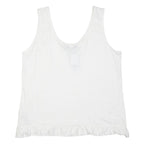 DOROTHY PERKINS Womens White Cotton Blend Sleeveless Scoop Neck Top L Ruffle Hem