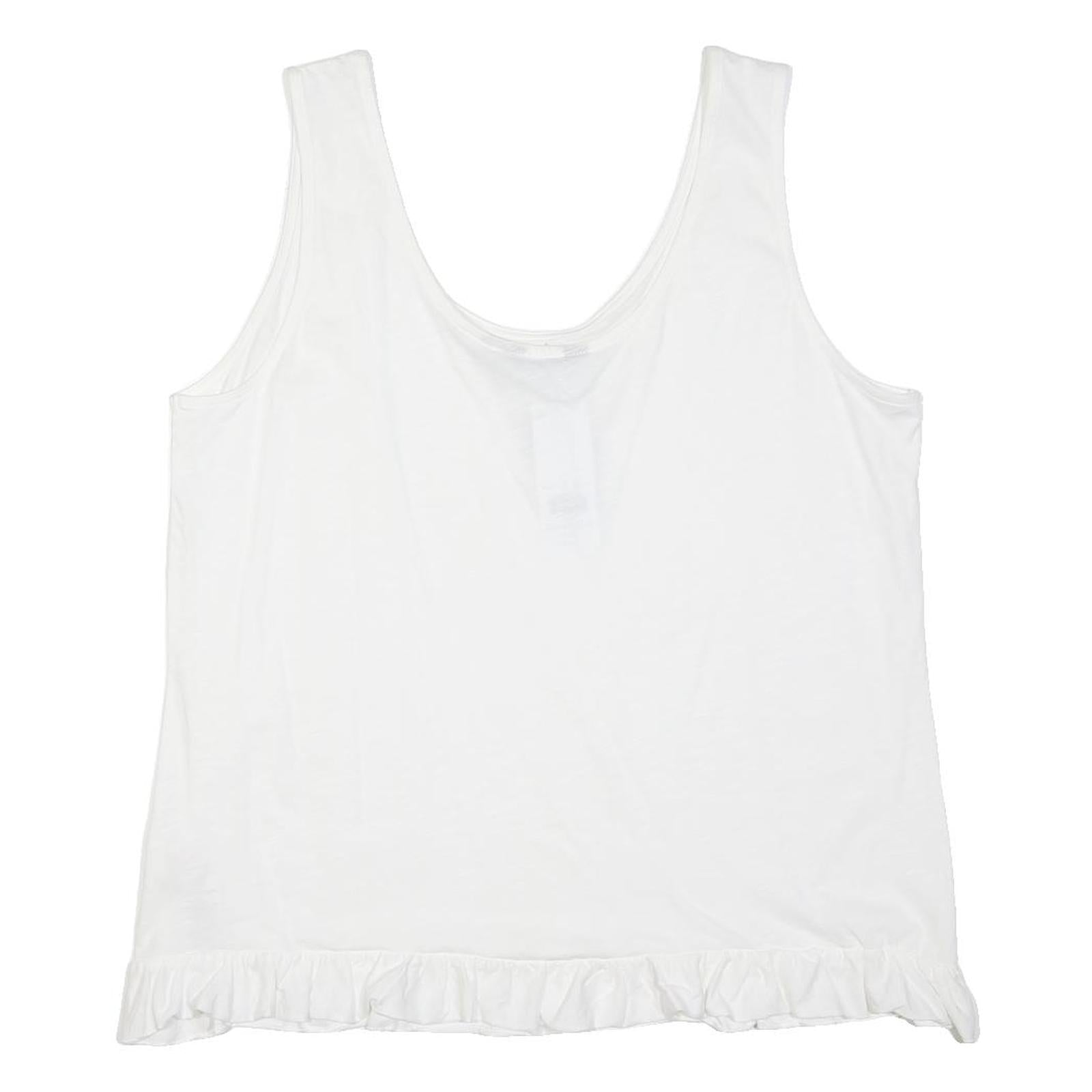 DOROTHY PERKINS Womens White Cotton Blend Sleeveless Scoop Neck Top L Ruffle Hem