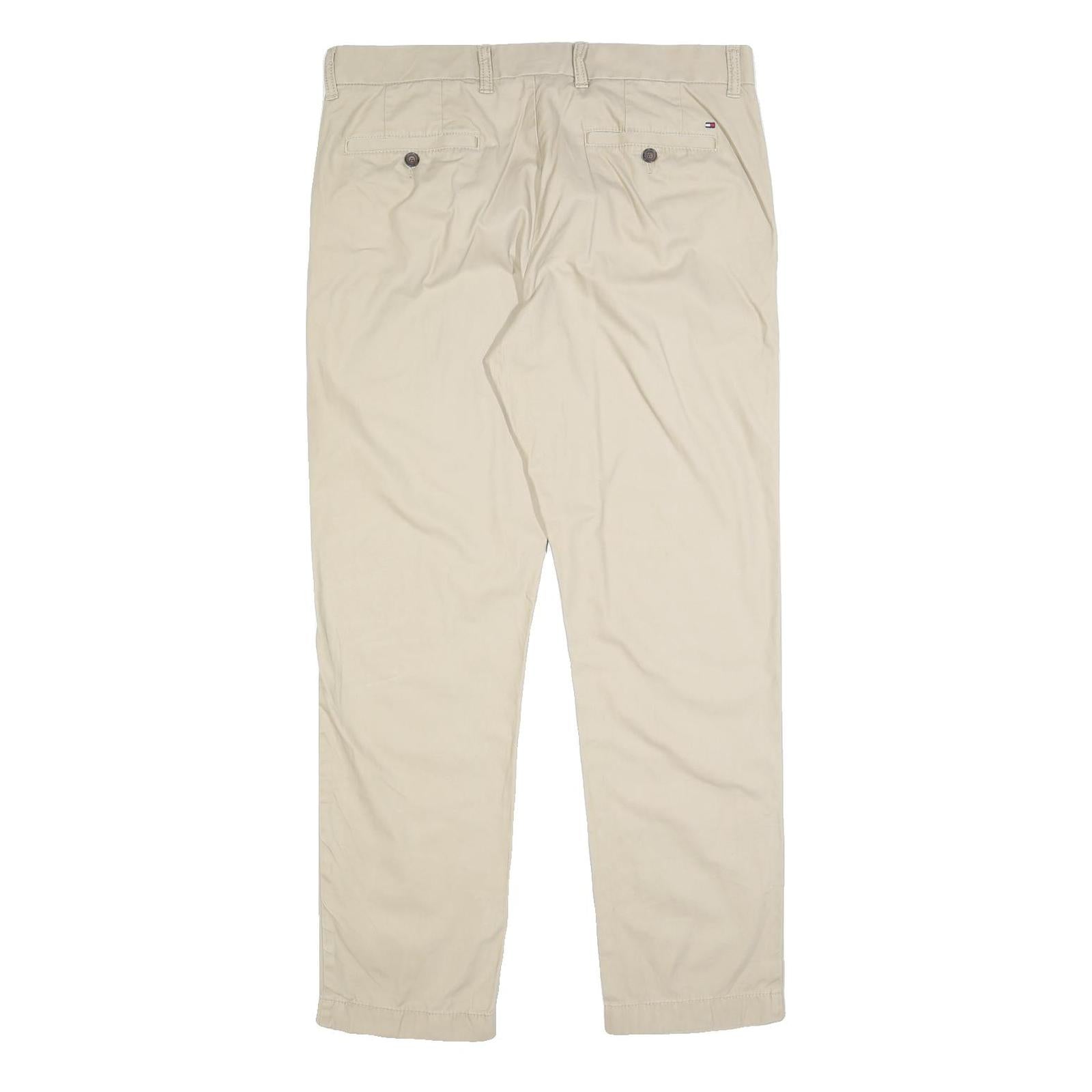 TOMMY HILFIGER Mens Cotton Beige Slim Straight Trousers W34 L32 Zip Closure