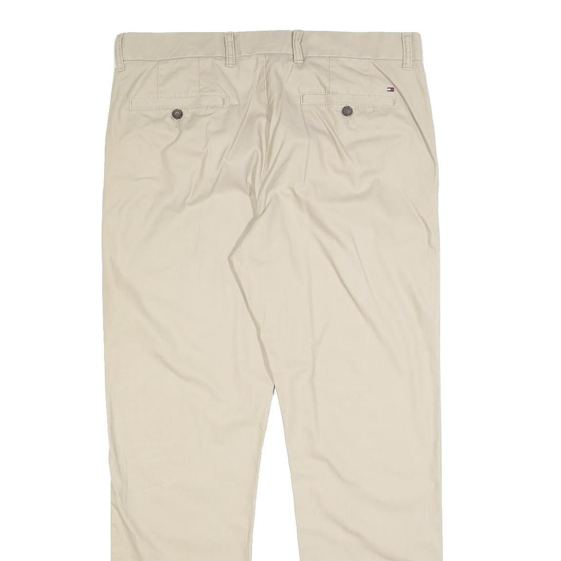 TOMMY HILFIGER Mens Cotton Beige Slim Straight Trousers W34 L32 Zip Closure