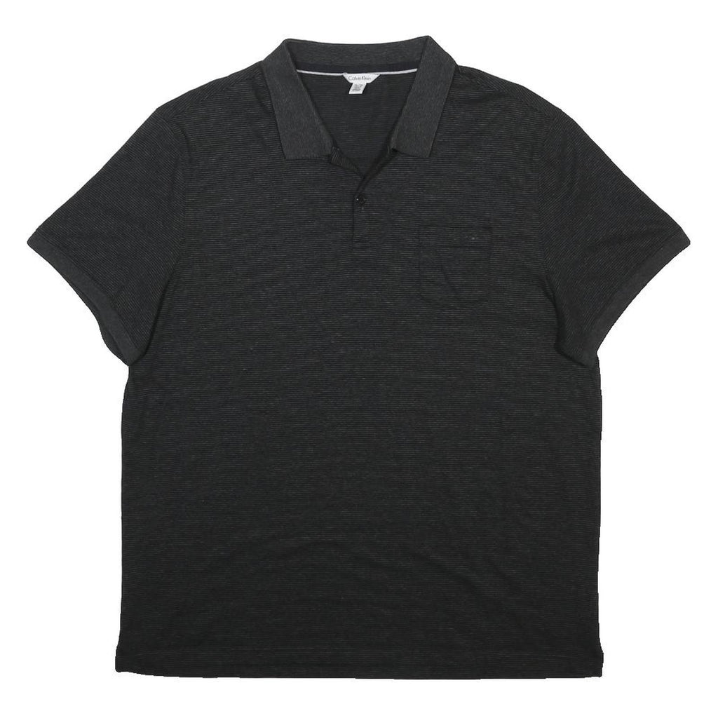 CALVIN KLEIN Mens Black Short Sleeve Plain XL Cotton Blend Polo Shirt Casual