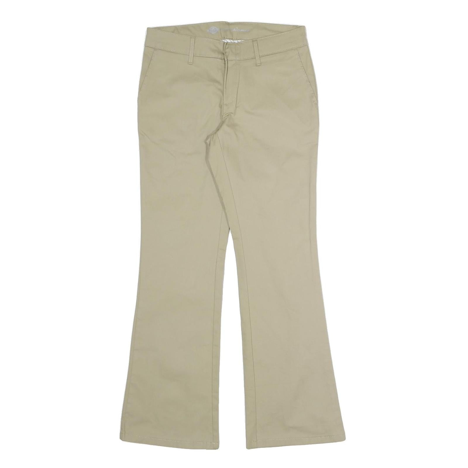 DICKIES Womens Cotton Blend Beige Regular Fit Flared Trousers W29 L30 Workwear