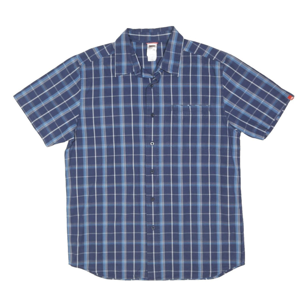 THE NORTH FACE Mens Blue Check Short Sleeve Shirt L Cotton Blend Casual