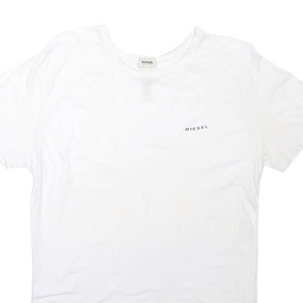 DIESEL Mens White Slogan T-Shirt S Short Sleeve Crew Neck Cotton Blend Casual