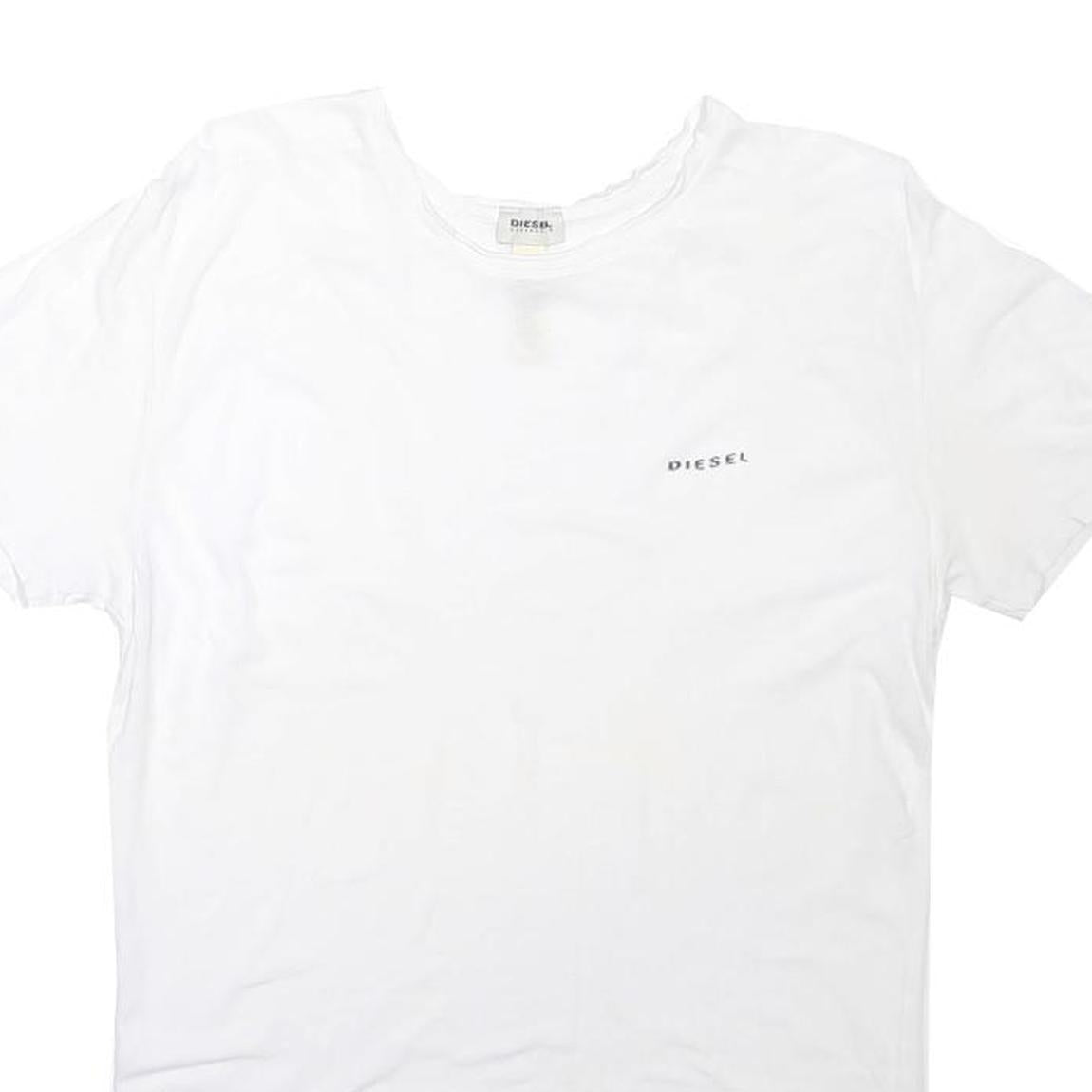 DIESEL Mens White Slogan T-Shirt S Short Sleeve Crew Neck Cotton Blend Casual