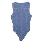 FERRONE Womens Blue Denim Playsuit S Sleeveless Zip Front Cotton Blend Body