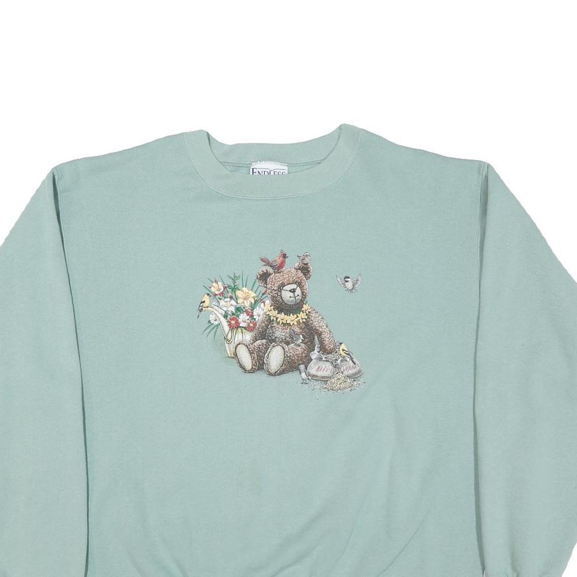 ENDLESS Mens Green Sweatshirt Crew Neck M Teddy Bear Graphic Cotton Blend