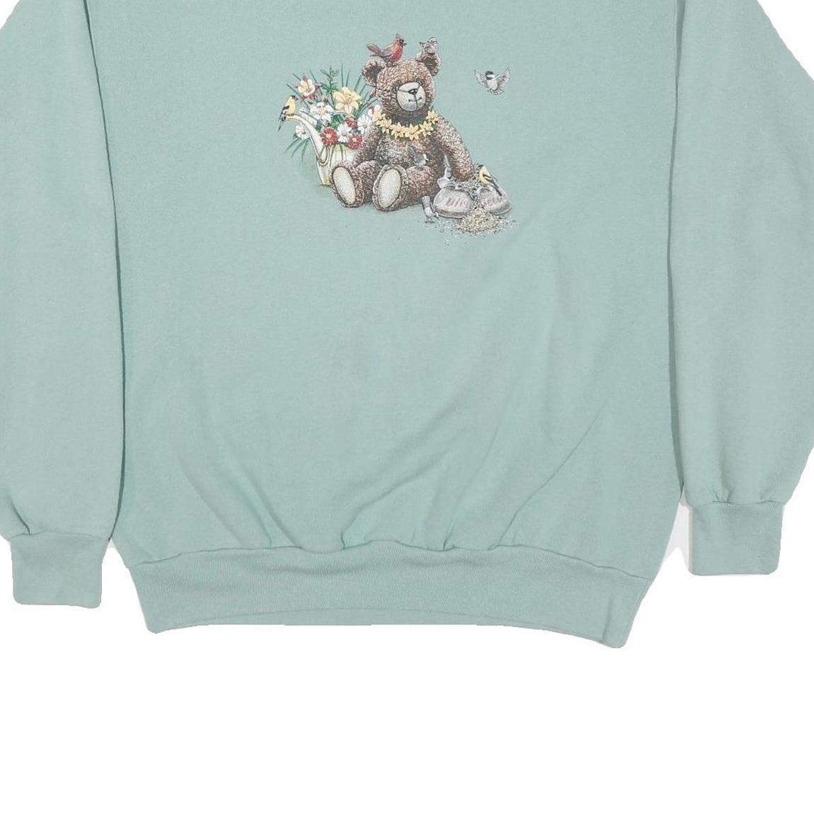 ENDLESS Mens Green Sweatshirt Crew Neck M Teddy Bear Graphic Cotton Blend