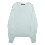 NAUTICA Mens Light Blue Plain Cotton Blend Jumper V-Neck Basic Knit L
