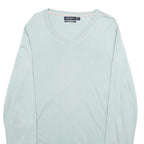 NAUTICA Mens Light Blue Plain Cotton Blend Jumper V-Neck Basic Knit L