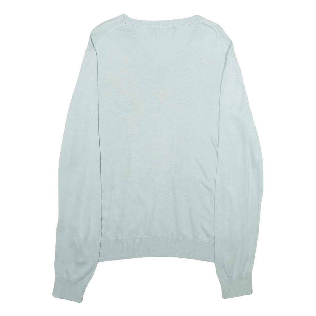 NAUTICA Mens Light Blue Plain Cotton Blend Jumper V-Neck Basic Knit L