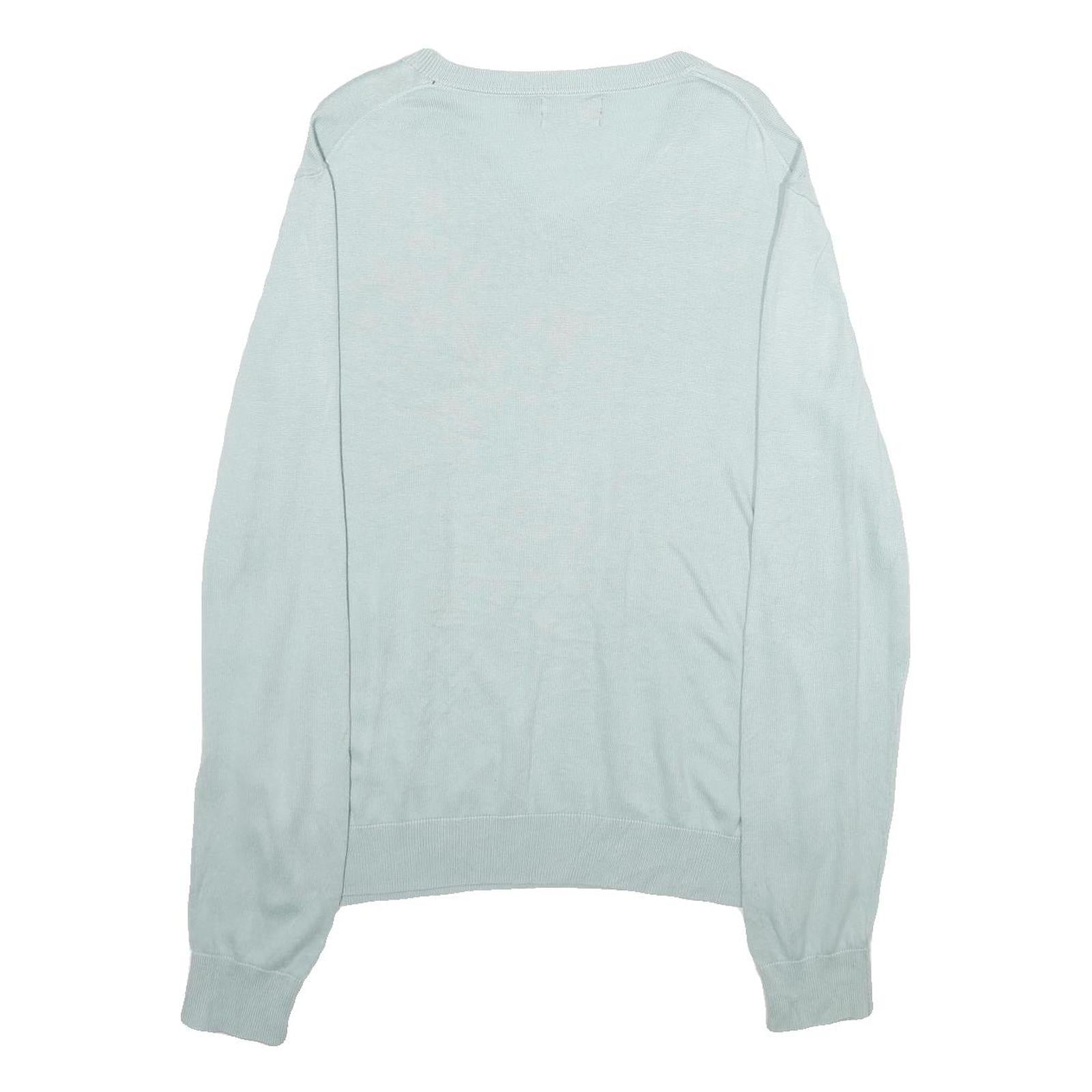 NAUTICA Mens Light Blue Plain Cotton Blend Jumper V-Neck Basic Knit L