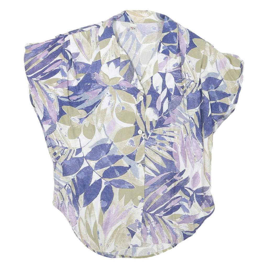 Womens Blue Green Printed Blouse Short Sleeve V-Neck XL Lightweight Shirt