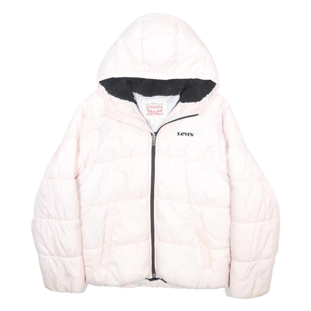 LEVI'S Girls White Jacket 14Y Polyester Puffer Hooded Zip Casual Warm Outerwear