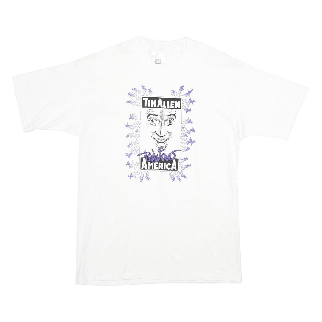 LEE Mens White Tim Allen Powers America Graphic T-Shirt L Short Sleeve Crew Neck