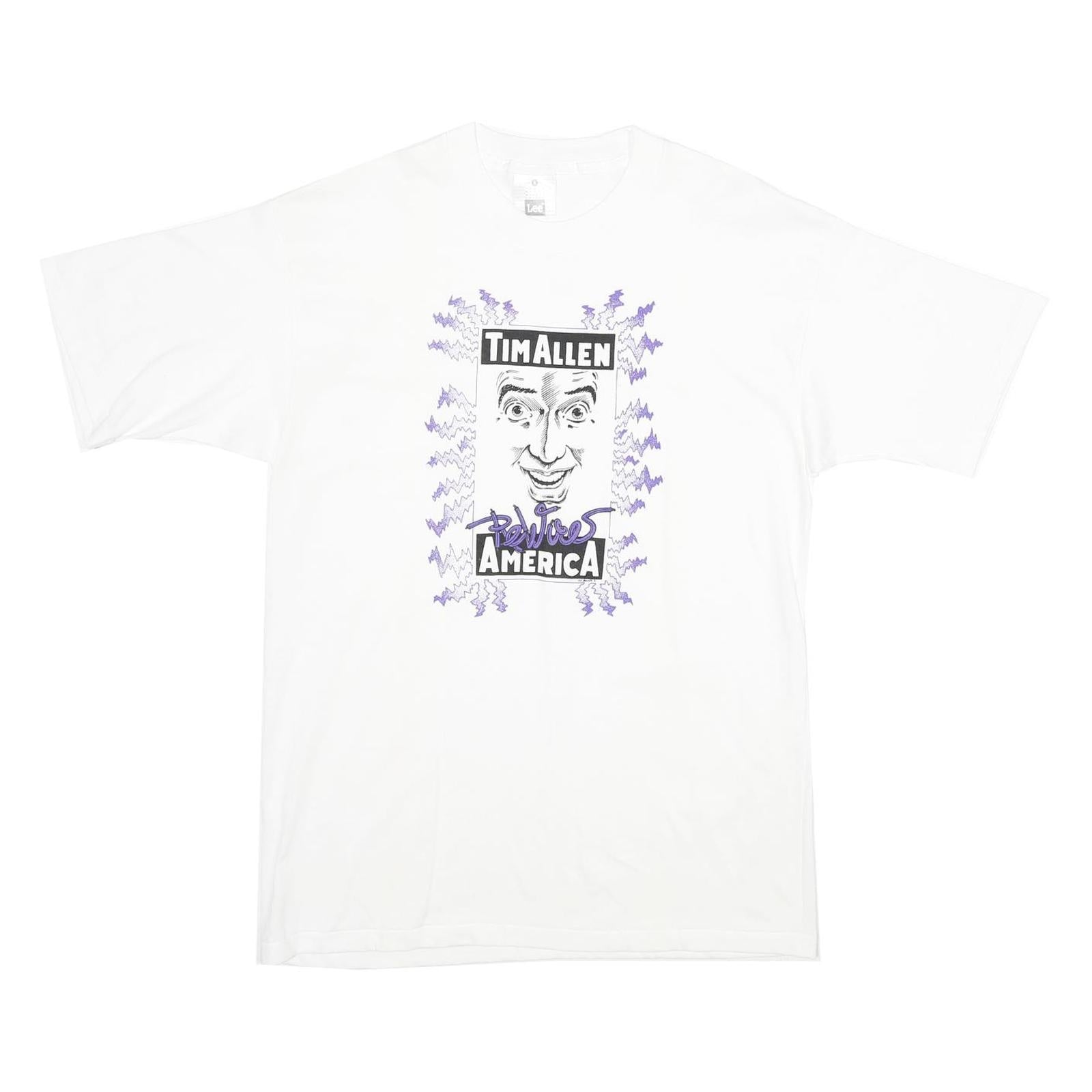 LEE Mens White Tim Allen Powers America Graphic T-Shirt L Short Sleeve Crew Neck