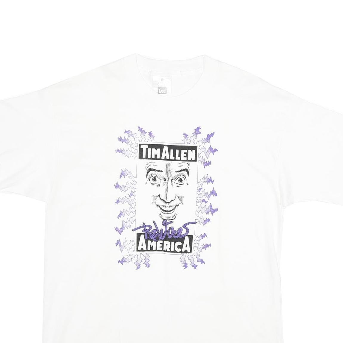 LEE Mens White Tim Allen Powers America Graphic T-Shirt L Short Sleeve Crew Neck