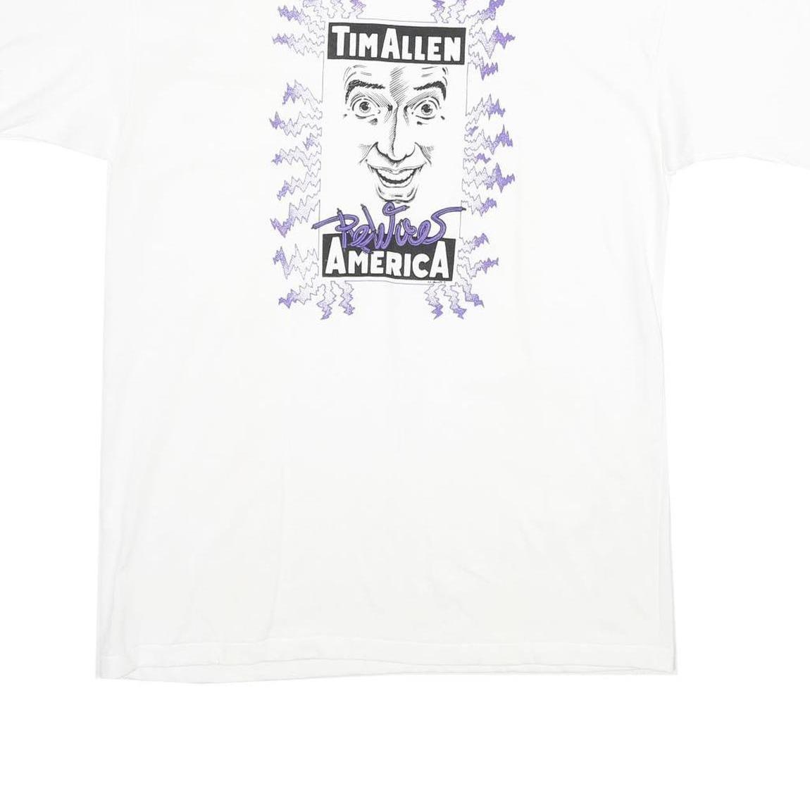 LEE Mens White Tim Allen Powers America Graphic T-Shirt L Short Sleeve Crew Neck