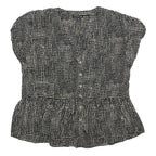 LAURA ASHLEY Womens Black & Cream Printed Top Short Sleeve V-Neck UK 6 Summer