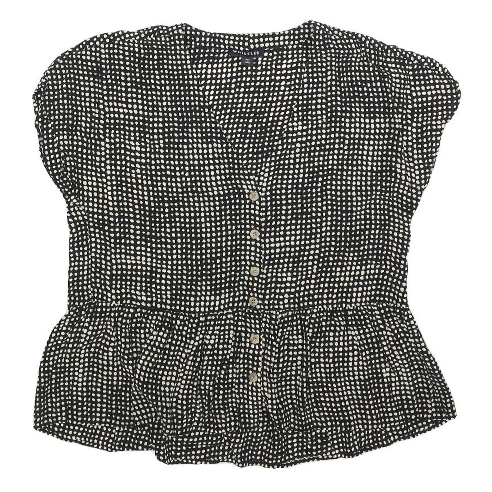 LAURA ASHLEY Womens Black & Cream Printed Top Short Sleeve V-Neck UK 6 Summer