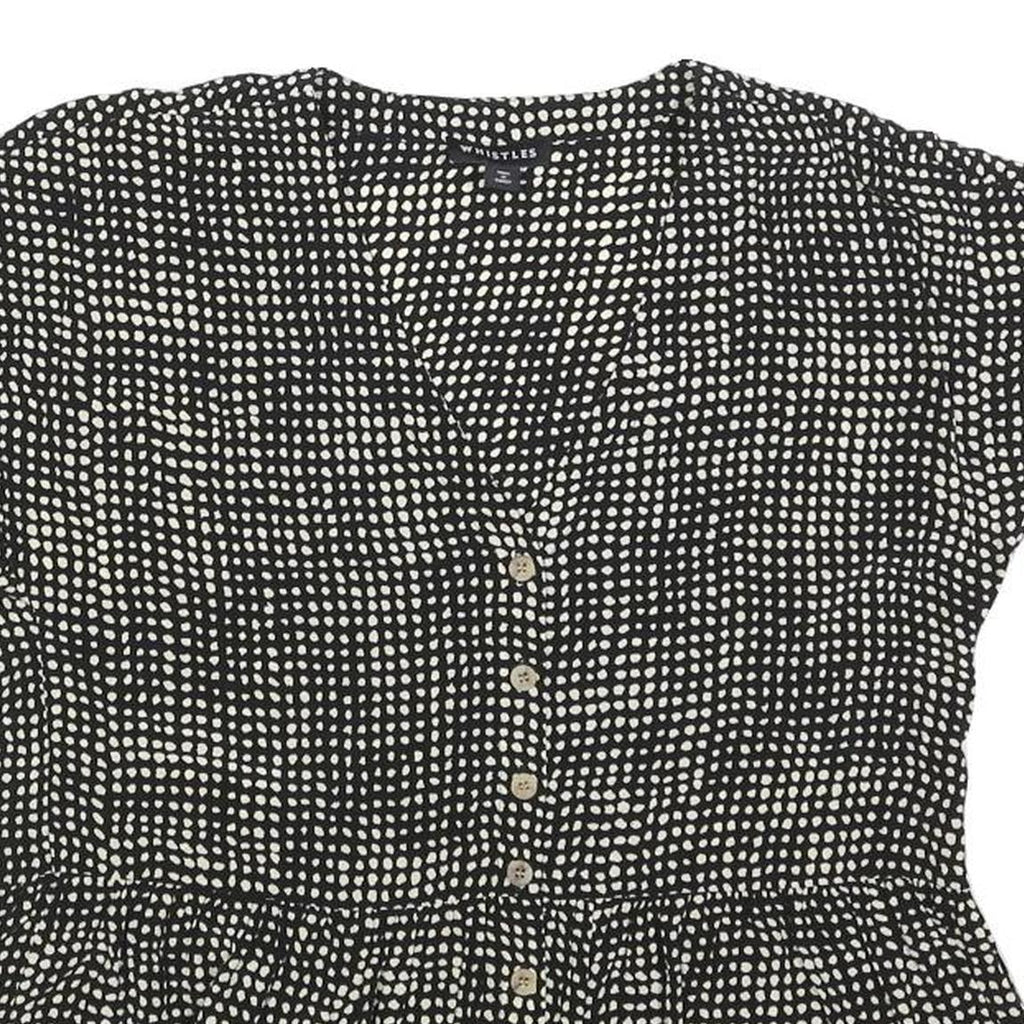 LAURA ASHLEY Womens Black & Cream Printed Top Short Sleeve V-Neck UK 6 Summer