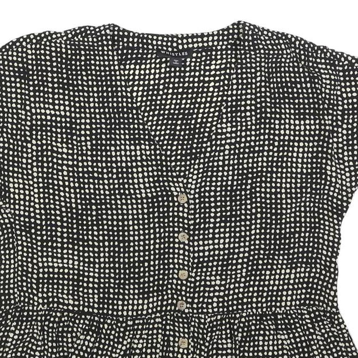 LAURA ASHLEY Womens Black & Cream Printed Top Short Sleeve V-Neck UK 6 Summer