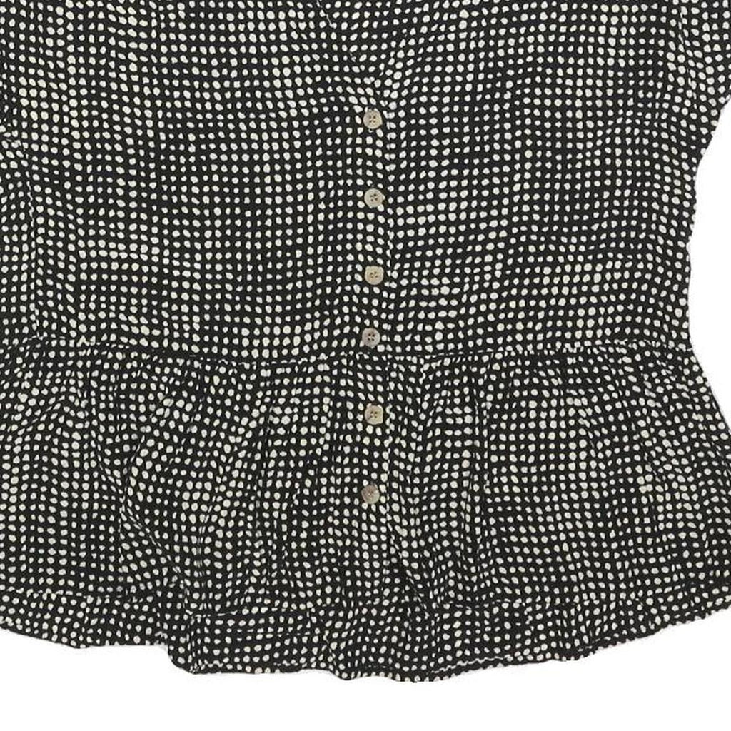 LAURA ASHLEY Womens Black & Cream Printed Top Short Sleeve V-Neck UK 6 Summer