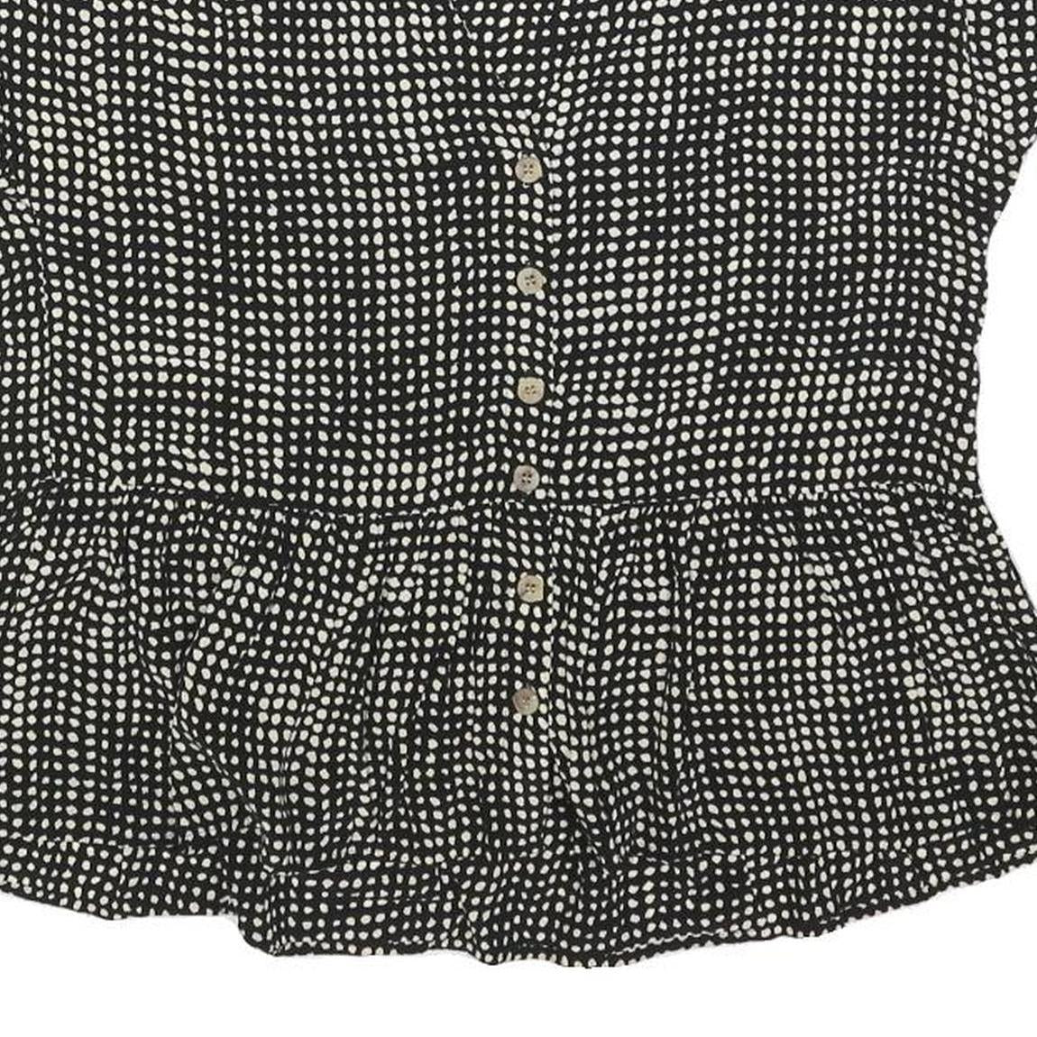 LAURA ASHLEY Womens Black & Cream Printed Top Short Sleeve V-Neck UK 6 Summer