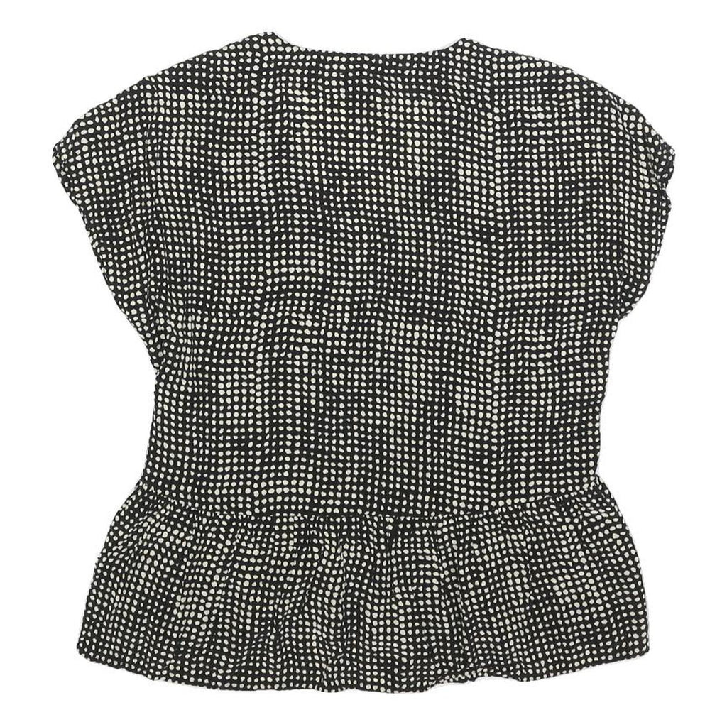 LAURA ASHLEY Womens Black & Cream Printed Top Short Sleeve V-Neck UK 6 Summer