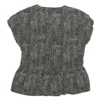 LAURA ASHLEY Womens Black & Cream Printed Top Short Sleeve V-Neck UK 6 Summer